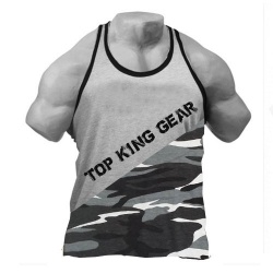 New Top King Gear Camo Grey Tank top Shirt Cross Cut Design For Men