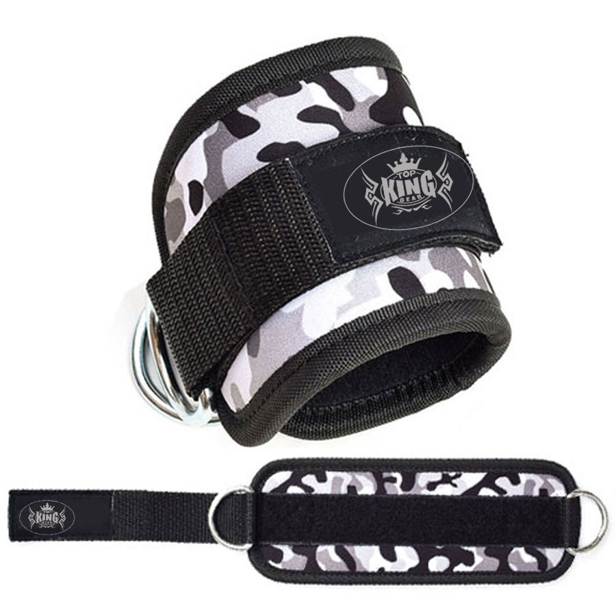  GREY CAMO ANKLE D-RING GYM STRAPS