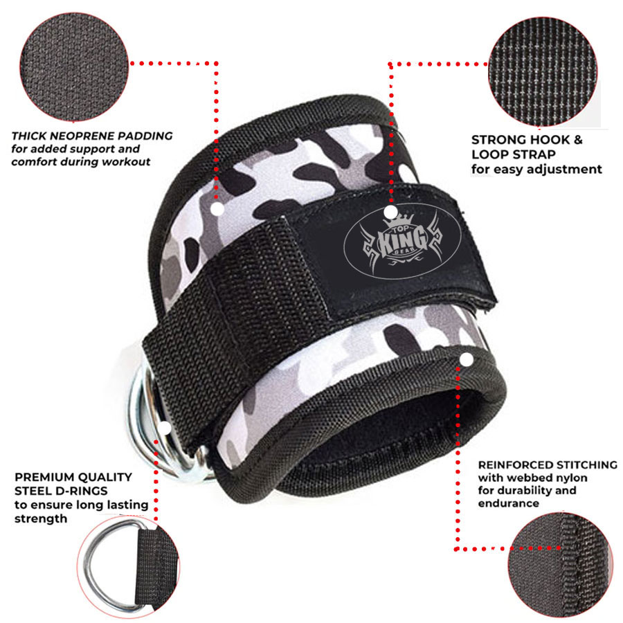 GREY CAMO ANKLE D-RING GYM STRAPS
