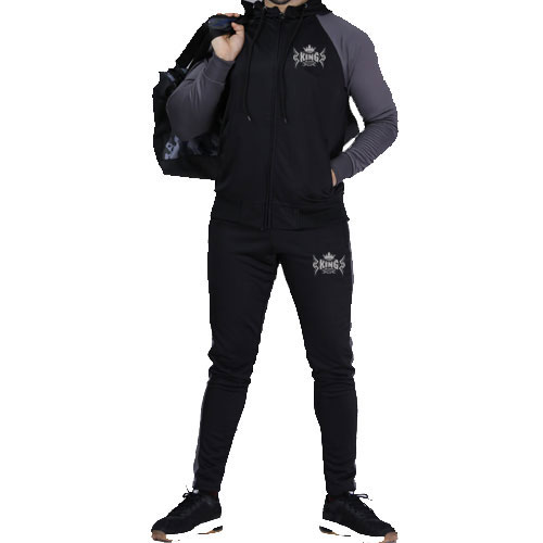 Raglan Quick Dry Poly Tracksuit - Black/Dark Grey
