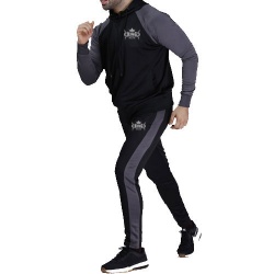 Raglan Quick Dry Poly Tracksuit - Black/Dark Grey