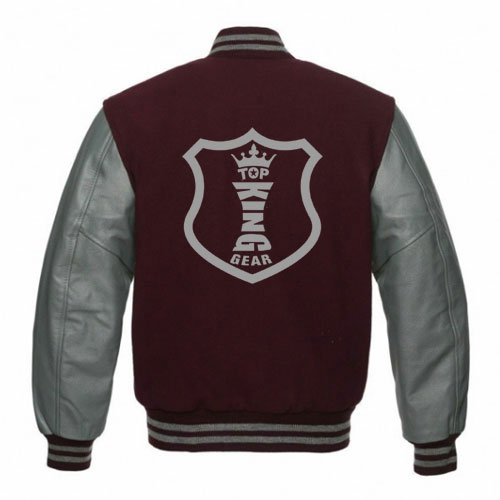 Grey Leather Black Wool Varsity Jacket:-