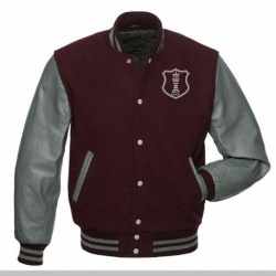 Grey Leather Black Wool Varsity Jacket:-