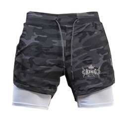 Athletic Double Layer Gym Shorts with Towel Loop:-