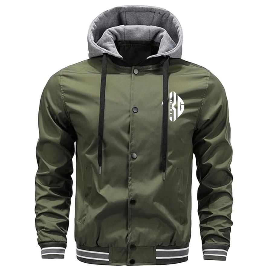 Men Varsity Hooded Button Down Softshell Jacket:-