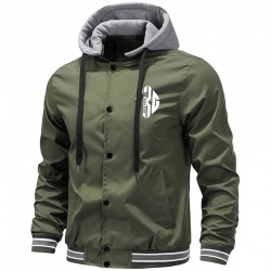 Men Varsity Hooded Button Down Softshell Jacket:-