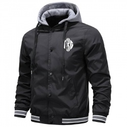 Men Varsity Hooded Button Down Softshell Jacket:-