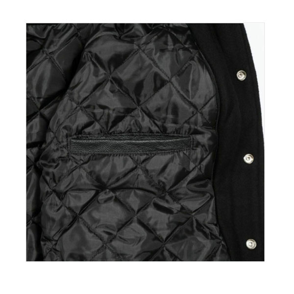 Black Satin Varsity Bomber Jacket Red Sleeves:-