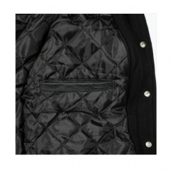 Black Satin Varsity Bomber Jacket Red Sleeves:-