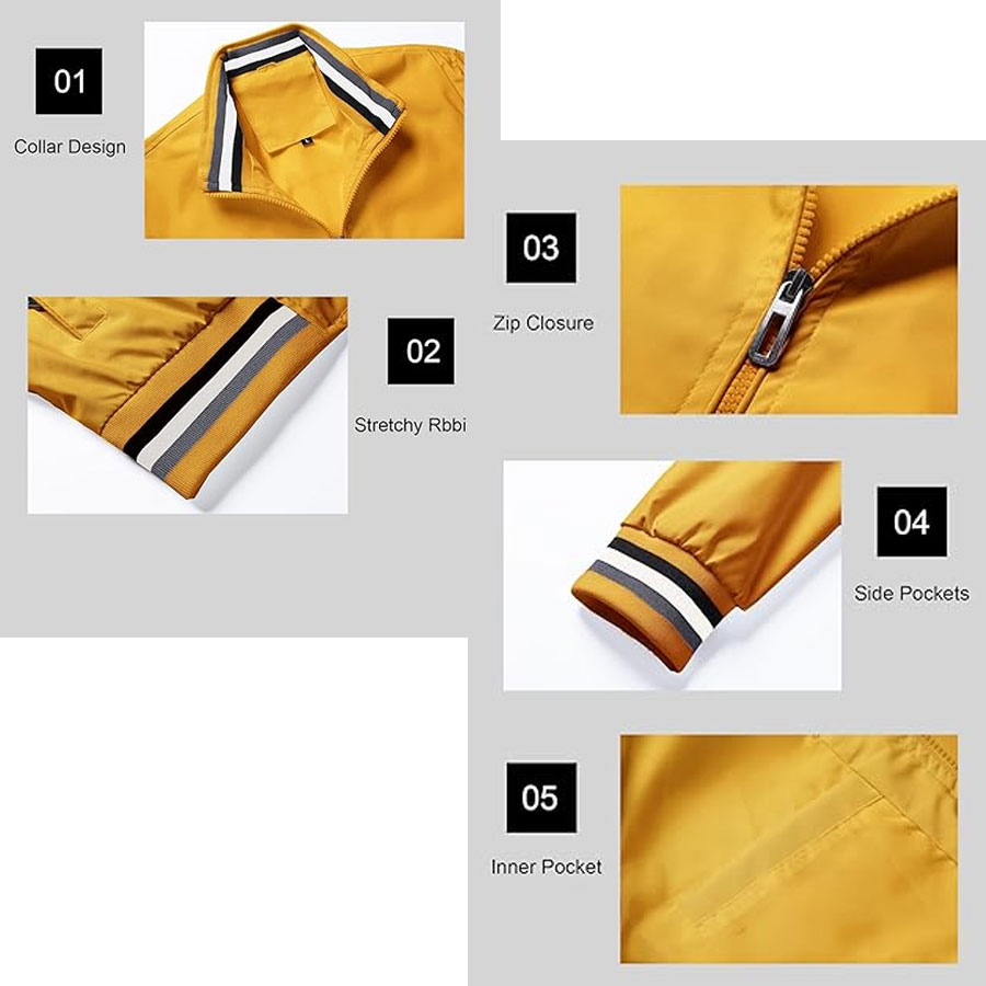 Men Lightweight Bomber Jacket Zip Up with Pockets:-