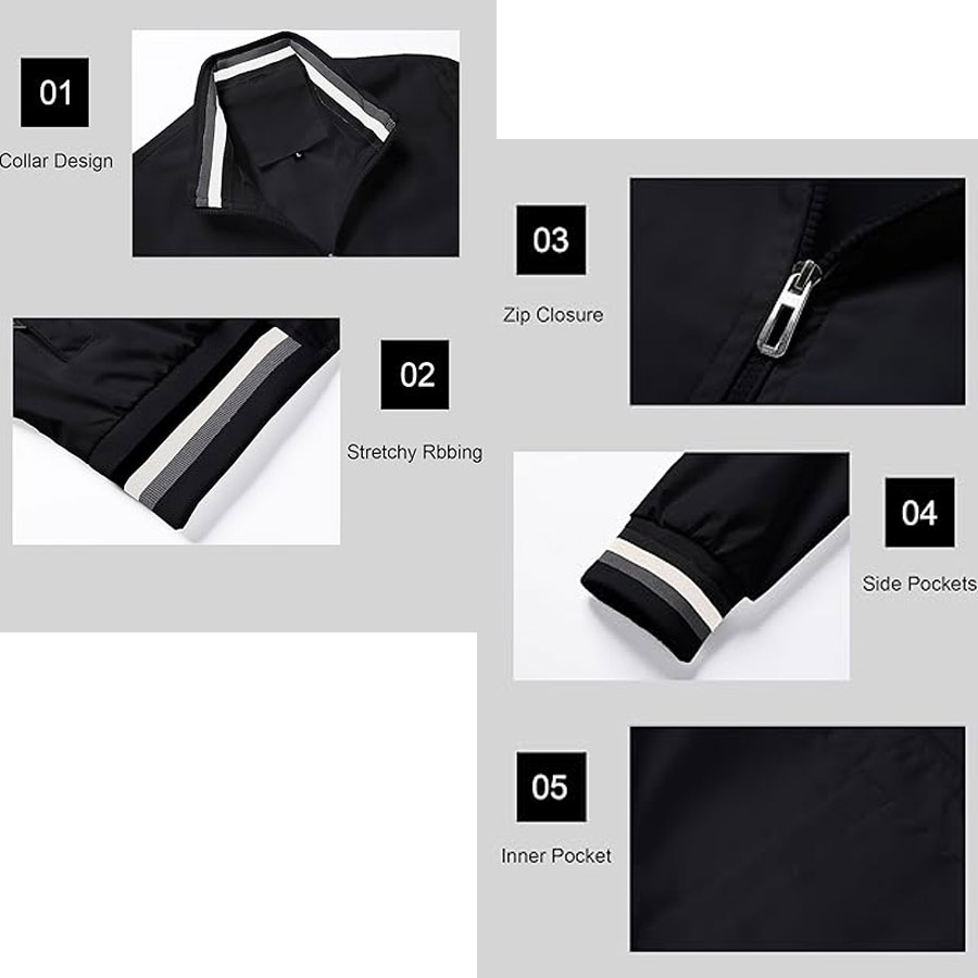 Men Lightweight Bomber Jacket Zip Up with Pockets:-