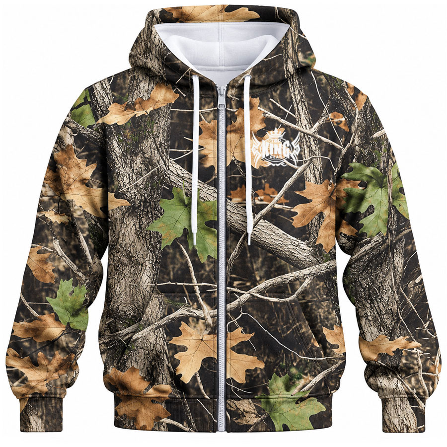 TOPKINGGEAR Men's Woodland Camo Hunting Zip-Up Hoodie - TKG-HD-4387