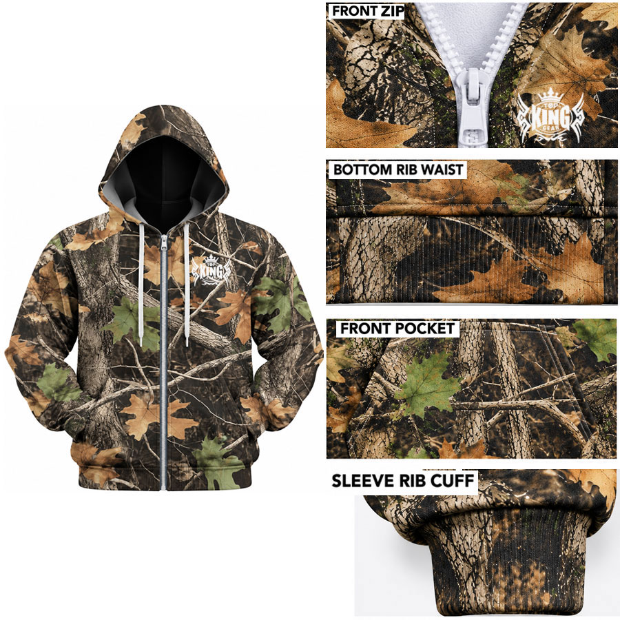 TOPKINGGEAR Men's Woodland Camo Hunting Zip-Up Hoodie - TKG-HD-4387