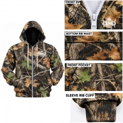 TOPKINGGEAR Men's Woodland Camo Hunting Zip-Up Hoodie - TKG-HD-4387