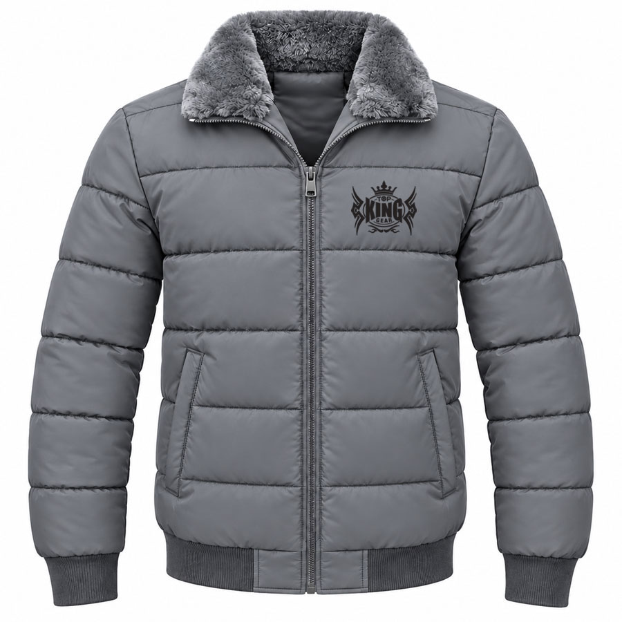  TOP KING GEAR Premium Black Fur Collar Quilted Puffer Bomber Jackets