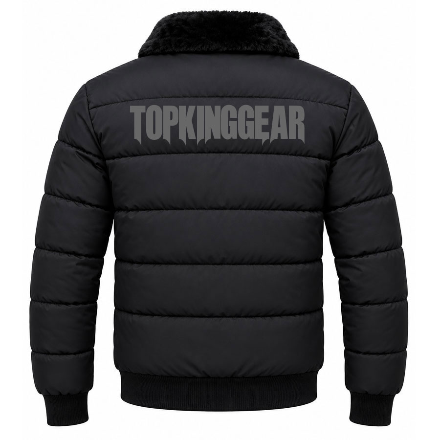  TOP KING GEAR Premium Black Fur Collar Quilted Puffer Bomber Jackets
