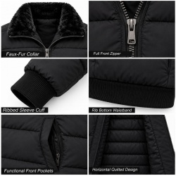  TOP KING GEAR Premium Black Fur Collar Quilted Puffer Bomber Jackets